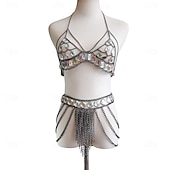 voordelige Toppen en Sets-Samba Dancewear Iriserende Edelsteen Gouden Lichaamsketting Bikini Set Performanced Costume