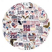  55 патриотических наклеек к 250-летию независимости, виниловые водонепроницаемые наклейки с американским флагом для бутылок с водой, украшения для ноутбуков ко Дню независимости 4 июля.