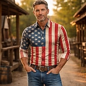  250° anniversario USA Retrò Vintage Anni '70 Camicia Camicia Aloha Lunghe Hippie Geometrico Etnico Costume Per uomo Mascherata 4 Luglio Feste Giorno dell'Indipendenza Adulti Camicia