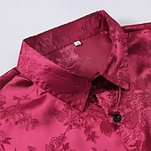 cheap Men's Satin Shirts-Men's Shirt Satin Shirt Dress Shirt Button Up Shirt Gradient Casual Wedding Black Red Navy Blue Short Sleeve Turndown Summer Clothing Apparel Jacquard