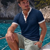 economico Maglietta casual Henley-Per uomo Maglia Henley Maglietta Manica Corta Henley Estate Blocco di colori Moda Designer Casual Tasca Bottoni Casuale Quotidiano All'aperto Blu Nero Marrone Maglietta Top per Uomo
