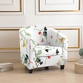 cheap Armchair Cover &amp; Armless Chair Cover-Club Chair Cover Striped Plants Geometric Printed Polyester Slipcover Stretch Armchair Protector for Living Room Home