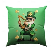 olcso Díszpárnahuzatok-Szent Patrik-napi lóhere manó sör díszpárnahuzat 45x45 cm, vintage retro zöld 3D nyomtatott dekoratív párnahuzat