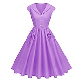 cheap Dresses-1950s Hepburn Retro Vintage Midi A-Line Dress Swing Dress Flare Dress Short Sleeves A-Line Fancy Dress Women's Carnival Valentine's Day Masquerade Vacation Dailywear Bachelorette Party Adults Dress