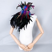 economico Accessori-Accessori Samba Carnevale 2026 Rio Carnevale Mantello Stola Piume Bianche Donna con Collo Alto Costume per Festival in Brasile