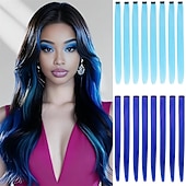 voordelige Clip-in-extensies-16 gekleurde clip-in haarextensies (22 steil, 8 blauw, 8 turquoise) voor dames, synthetische haaraccessoires