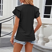 voordelige Chique Blouses-Dames Blouse Effen Elegant Stijlvol Modern Korte mouw V-hals Normale tops Dagelijks Feestdagen Uitgaan Zwart Wit Blozend Roze Wijn Rose Roze Zomer Lente