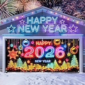 cheap Garage &amp; Door Banners-New Year Tapestry Garage Door Cover Large Hanging Backdrop Landscape Rustic Cottagecore 3D Party Outdoor Shooting Backgrounds Front Door Home Decor