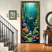 cheap Garage &amp; Door Banners-Underwater World Aquarium Door Banner Colorful Ocean Fish Coral Reef Wall Hanging Decoration Home Porch Decor