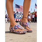  Sandales à talon compensé patriotes rouges et bleues pour femmes du 250e anniversaire des États-Unis - Chaussures d'été confortables à semelle amortissante pour les parades les festivals la marche et