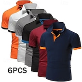 cheap Men's Classic Polo-6PCS Men's Polo Golf Shirt Casual Sports Classic Short Sleeve Basic Solid Color Plain 6-Piece Multi-pack Summer Spring All Seasons Regular Fit Polo