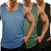 billiga Gym-toppar-Herr Linne Väst Undertröjor Ärmlös tröja Ärmlös Rundhals Rund halsringning Sommar Alla årstider Slät Mode Grundläggande Klassisk 3 st Slät Ledigt Gym Gata K Topp t-shirt för män