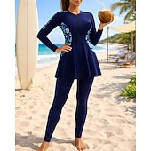 cheap One Pieces Rash Guards-Women's Rash Guard Bathing Suit 2 Pieces Tropical Zip Up Full-Length Leg UV Protection Elastic Long Sleeve Swimwear Swimsuit Surfing Beach Swimming Spring