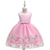 economico Vestiti per serate-Bambini Ragazze Vestito da Festa Tinta unica Senza Maniche Compleanno festa di Natale Ricamato Principessa Dolce Poliestere Midi Vestito da Festa Estate Primavera 4-12 Anni Giallo Rosa Azzurro cielo