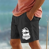 voordelige Vakantie-Voor heren Kokosnootboom letter afdrukken Tropische planten Korte broek Strandshorts Katoenen shorts Medium Taille Hawaii Casual Dagelijks Strand Feestdagen Zijzakken Elastische tailleband met