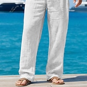 economico Classico-Per uomo Pantaloni di Lino Pantaloni Pantaloni Estivi Pantaloni Larghi Pantaloni da Spiaggia Elastico in vita Gamba Dritta Semplice Comodità Traspirante Lunghezza intera Casuale Quotidiano All'aperto