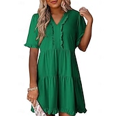 economico Vestito bianco-Per donna Mini Abito Abito a trapezio Abito Estivo Casual Quotidiano Vestibilità comoda Semplice Manica Corta Scollo a V Blu Nero Fucsia Verde Estate Primavera