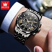 economico Orologi al quarzo-Nuovo orologio da uomo business del marchio olevs con calendario luminoso, fasi lunari, cronometro, orologio al quarzo multifunzionale e alla moda, orologio da polso da uomo casual, resistente