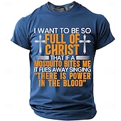  Biblia Zabawny Chrześcijański Religijny Męski T-shirt Chcę być tak pełen Chrystusa że jeśli komar mnie ugryzie odfrunie śpiewając że jest moc w krwi Grafika Faith Koszulka Odzież