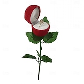 cheap Event &amp; Party Supplies-1PC Flocked Rose Ring Box Long Root Rose Creative Red Rose Flower Ring Display Box Proposal Engagement Anniversary Romantic Gift Box Wedding Jewelry Display Storage