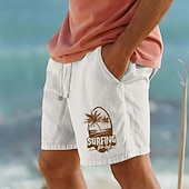 voordelige Vakantie-Voor heren Kokosnootboom letter afdrukken Tropische planten Korte broek Strandshorts Katoenen shorts Medium Taille Hawaii Casual Dagelijks Strand Feestdagen Zijzakken Elastische tailleband met