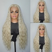 cheap Human Hair Lace Front Wigs-Brazilian Hair 100% Virgin Human Hair 13x4 Lace Front Human Hair Wig Curly Water Wave Ash Blonde Wig with Baby Hair Natural Hairline 5x5 Closure Glueless Pre-Plucked For Women