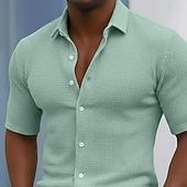  Voor heren Overhemd Wafel Shirt Textuur Normaal shirt Overhemd met knopen Zwart Marineblauw Hemelsblauw Groen Grijs Korte mouw Effen Revers Casual Dagelijks Kleding Modieus Modern Casual Comfortabel