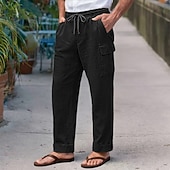 levne Retro-Pánské Nákladní kalhoty Plátěné kalhoty Letní kalhoty Kalhoty pro volný čas Šňůrky Elastický pas Multi kapsa Bez vzoru Pohodlné Prodyšné Plná délka Ležérní Denní Dovolená prázdniny Módní Vodní modr