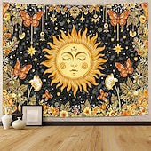 ieftine Tapiserie Pereți-Tapiserie de perete cu soare, agățat, boho ceresc, fluture, stele, flori, cameră de yoga, decor de meditație, artă spirituală zen, poster din material textil pentru sufragerie