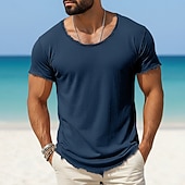 cheap Cotton Linen T-shirts-Men's Tee Top Linen T-Shirt Short Sleeves Crew Neck Summer Plain Fashion Designer Basic Vintage Soft Plain Casual Vacation Street Light Blue Black White Top Tee for Men