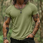 billige Bomull Lin T-skjorter-Herre T-skjorte T-skjorte i lin Kortermet Kort Erme Crew-hals Sommer عادي Mote Designer Grunnleggende Myk Rå Kant Avslappet Feriereise Gate Hvit Topp T-skjorte for menn