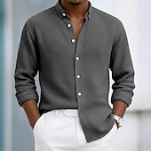 ieftine cămașă cu nasturi pentru bărbați-Bărbați Cămașă Cămașă Waffle Cămașă casual Camașă cu nasturi Negru Alb Roșu Vin Bleumarin Maro Manșon Lung Simplu Rever Casual Zilnic Îmbrăcăminte Modă Șic Stradă Smart casual