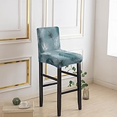 baratos Capa para Cadeira de Jantar-Capas elásticas estampadas para banquetas de bar (1/2/4/6 peças), capas protetoras para cadeiras de encosto baixo, ideais para casa, hotel e sala de jantar.