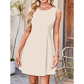 preiswerte Einfaches Kleid-Damen Minikleid Sommerkleid Lässig Täglich Normale Passform Einfach Ärmellos Rundhalsausschnitt Weiß Rosa Rote Grün Sommer Frühling