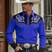 voordelige westernhemden voor heren-Voor heren Bloemenprint Bloemen Overhemd Westers overhemd Cowboyshirt Lange mouw Vintage Retro Casual Buiten Werk Kleding Lente Herfst Strijkijzer 3D-afdrukken Overhemden met knoopjes Rood Paars Groen