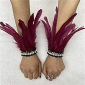 Χαμηλού Κόστους αξεσουάρ-Καρναβάλι 2026 Ρίο Καρναβάλι Σαμπά Αξεσουάρ Γυναικείου Μαύρου Φτερού Περιβραχιόνια με Δαντέλα Μαργαριταριού 1 Ζευγάρι Φυσικά Φτερά Περιβραχιόνια Βραχιόλια Κοστούμι Επίδειξης Φεστιβάλ Βραζιλίας