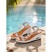 abordables Mujeres-Sandalias de cuña brillantes para mujer: zapatos cómodos y elegantes para vacaciones en islas y cruceros.
