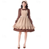 250th Anniversary USA 19th Century 1800s Prairie Dress Bonnet and Apron Set Long Sleeves Pioneer Girl Colonial Pioneer Revolutionary War Costumes Fancy Dress Women's Halloween Carnival 4th of July