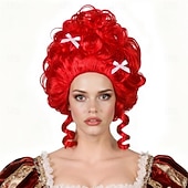 halpa Historialliset peruukit-Vintage-viktoriaaniset peruukit naisille, joissa on kaksi rusettiklipsiä, pörröinen rokokoo-peruukki, barokkityylinen siirtomaa-ajan renessanssiperuukki, asu cosplay-juhliin, hiusmyssy