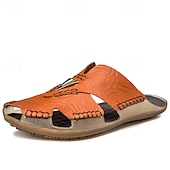 economico Sandali casual-sandali da uomo in similpelle marrone, tomaia cucita a mano, plantare comodo, stile casual rilassato, adatti per il tempo libero estivo e per l'uso interno