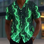 economico Modello 3D-Per uomo Fiamma Bagliore al neon Camicia Camicia con Bottoni Manica Corta Moda Casual Abbigliamento casual alla moda Vacanza Estate Primavera Collo ripiegato Stampa 3D camicie con colletto Viola