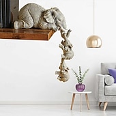 cheap Sculptures-Collectable Elephant Shelf Sitter 3Pcs Set, Mother Elephant Hanging Baby Elephants on The Edge, Mantelpiece Decoration, Hand-Painted Resin Figurines for Home Decor Gift