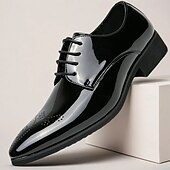 preiswerte Derby Schuhe-Schwarze Herren-Hochzeitsschuhe aus Kunstleder mit Lackfinish – luxuriöse Hochzeitsschuhe für Bräutigame und festliche Anlässe