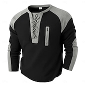  Men's Waffle T-shirt T Shirt Long Sleeve Round Neck Lace Up Neck Fall Fall & Winter Solid Color Color Block Traditional / Vintage Casual Drawstring Home Outdoor Sports & Outdoor Light Blue Black White