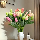 お買い得  人工植物と造花-人工チューリップ20個 - リアルなピンク、黄色、白、オレンジのフェイクチューリップ。サイズは15.35インチ。プラスチック製。自宅、オフィス、結婚式、母の日、イースター、クリスマスに最適です。