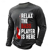  Slapp av, bassisten er her, morsom musiker, rød elektrisk bassgitar, herre marineblå langermet t-skjorte, klær, s m l xl xxl xxxl