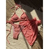 preiswerte 3-teiliges Bikini-Set-Damen Badeanzug Bikini Dreiteilig Rock Bademode Schlank Rückenfrei Urlaub Strandbekleidung Einfarbig Neckholder Ärmellos Badeanzüge