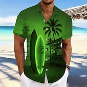 abordables Plantas tropicales-Hombre Árbol de coco Plantas tropicales Tablas de Surf camisa hawaiana Abotonar la camisa Manga Corta Hawaiano Casual Vacaciones Verano Primavera Cuello Vuelto Impresión 3D camisas con cuello Un