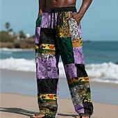 preiswerte Bedruckte Freizeithosen für Herren-Herren Farbblock Patchwork Ethik / Afrikanisch Hose Freizeithose Baggy-Hosen Mittlere Taille Vintage-Retro Heim Outdoor Urlaub Elastischer Kordelzug in der Taille Leinenähnliche Hose mit Taschen