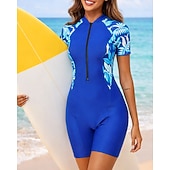 billiga One Pieces Rash Guards-Dam Rash-guards Baddräkt One Pieces Blommig Dragkedja UV-skydd Elastisk Kortärmad Badkläder Baddräkt Surfing Dykning Simmning Sommar